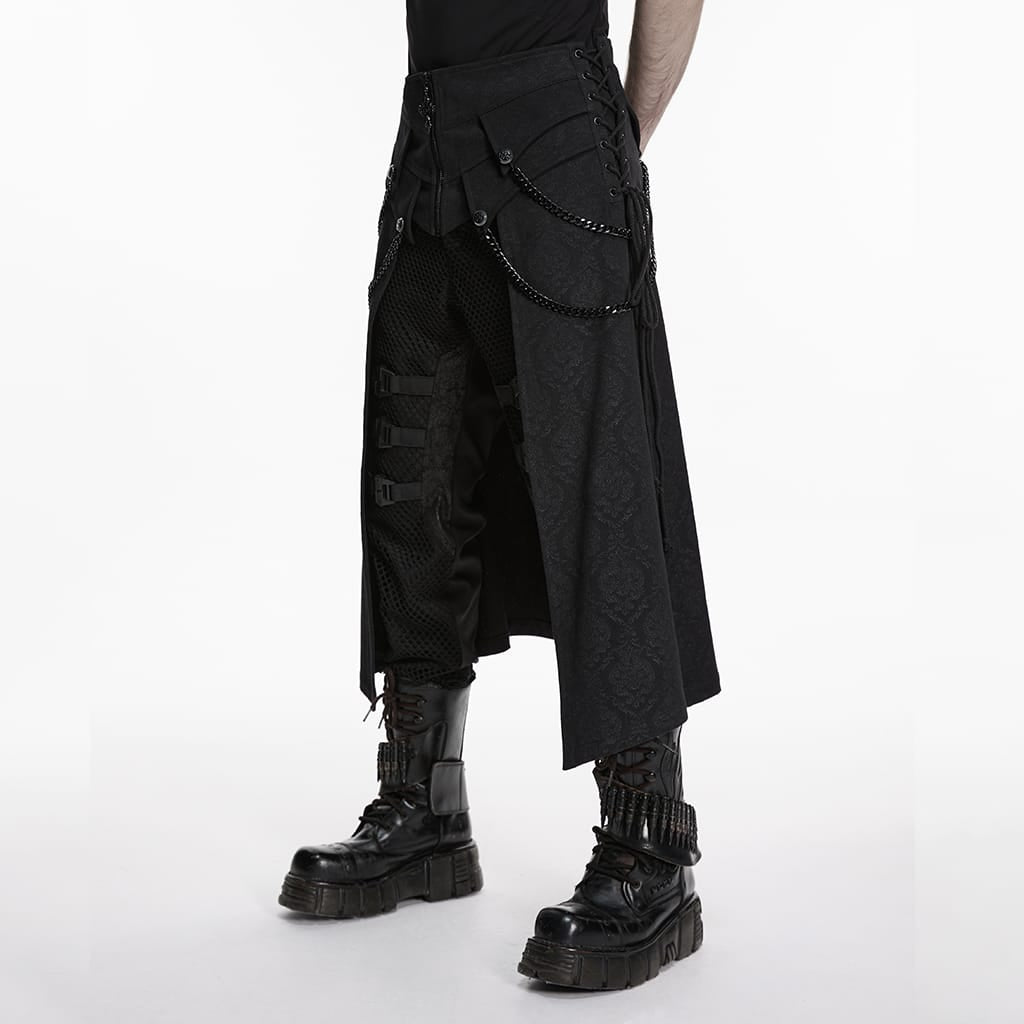 PUNK RAVE Men's Punk Lace-up Chained Zip Skirt