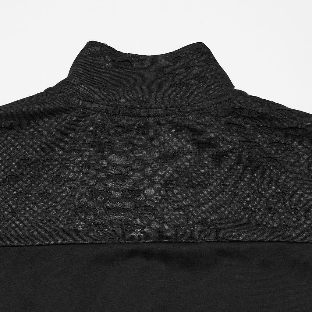 PUNK RAVE Men's Punk Lace-up Zipper Turtle Neck Long Sleeve Top