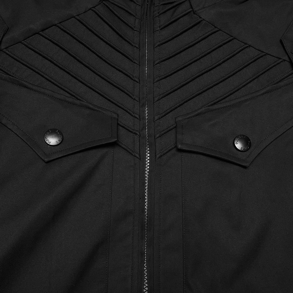 PUNK RAVE Men's Punk Layered Hooded Zip Jacket