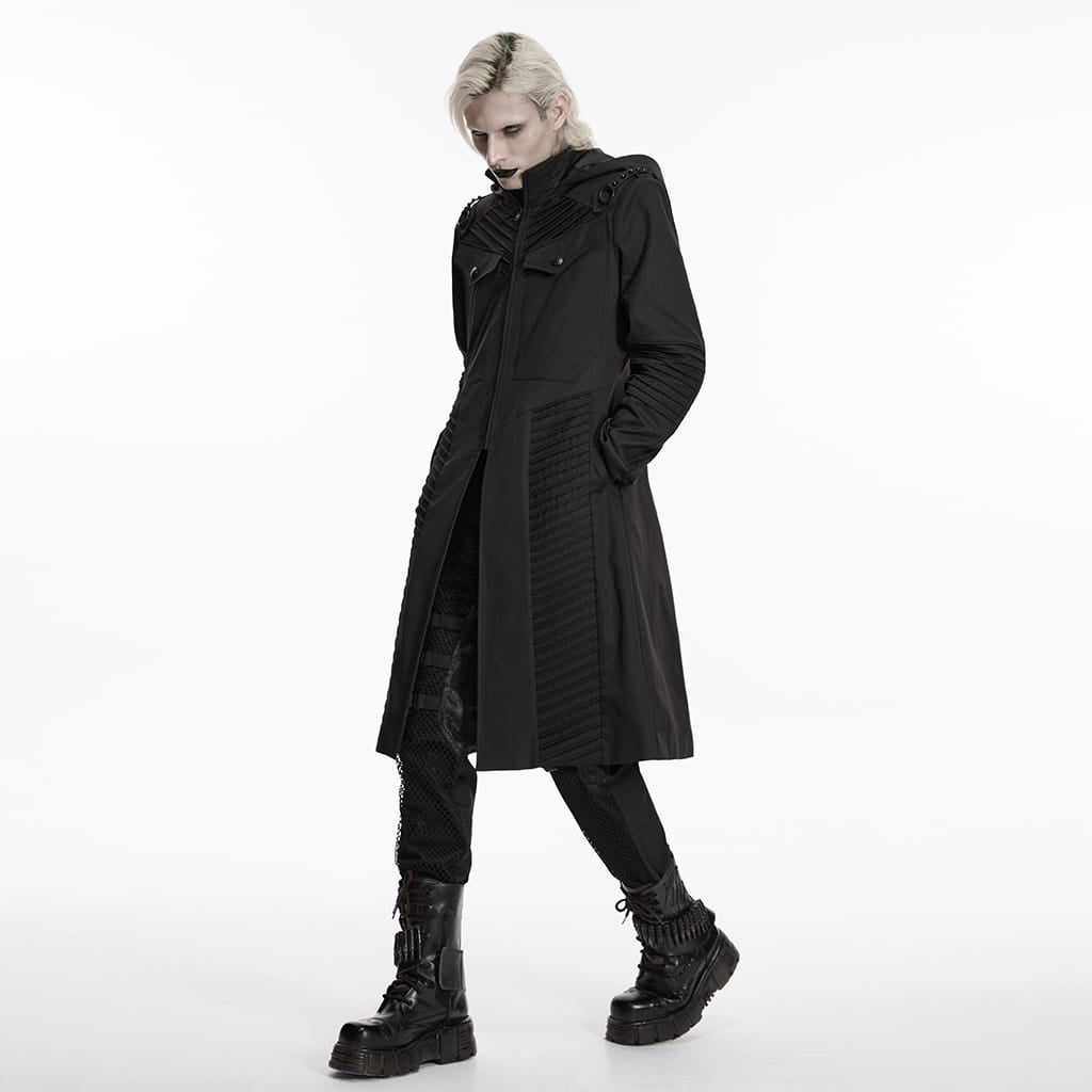 PUNK RAVE Men's Punk Layered Hooded Zip Jacket