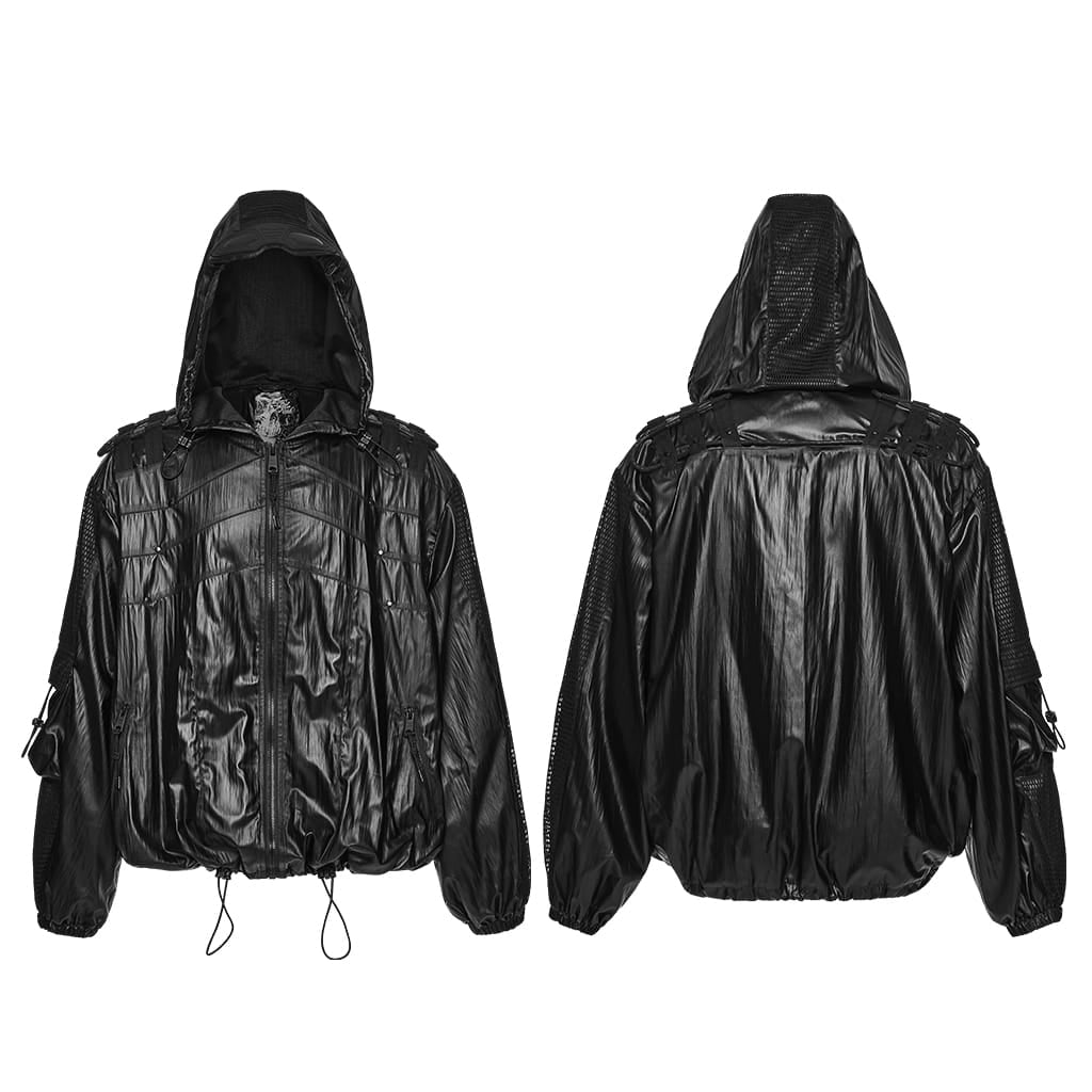 PUNK RAVE Men's Punk Minimalist Hooded Jacket