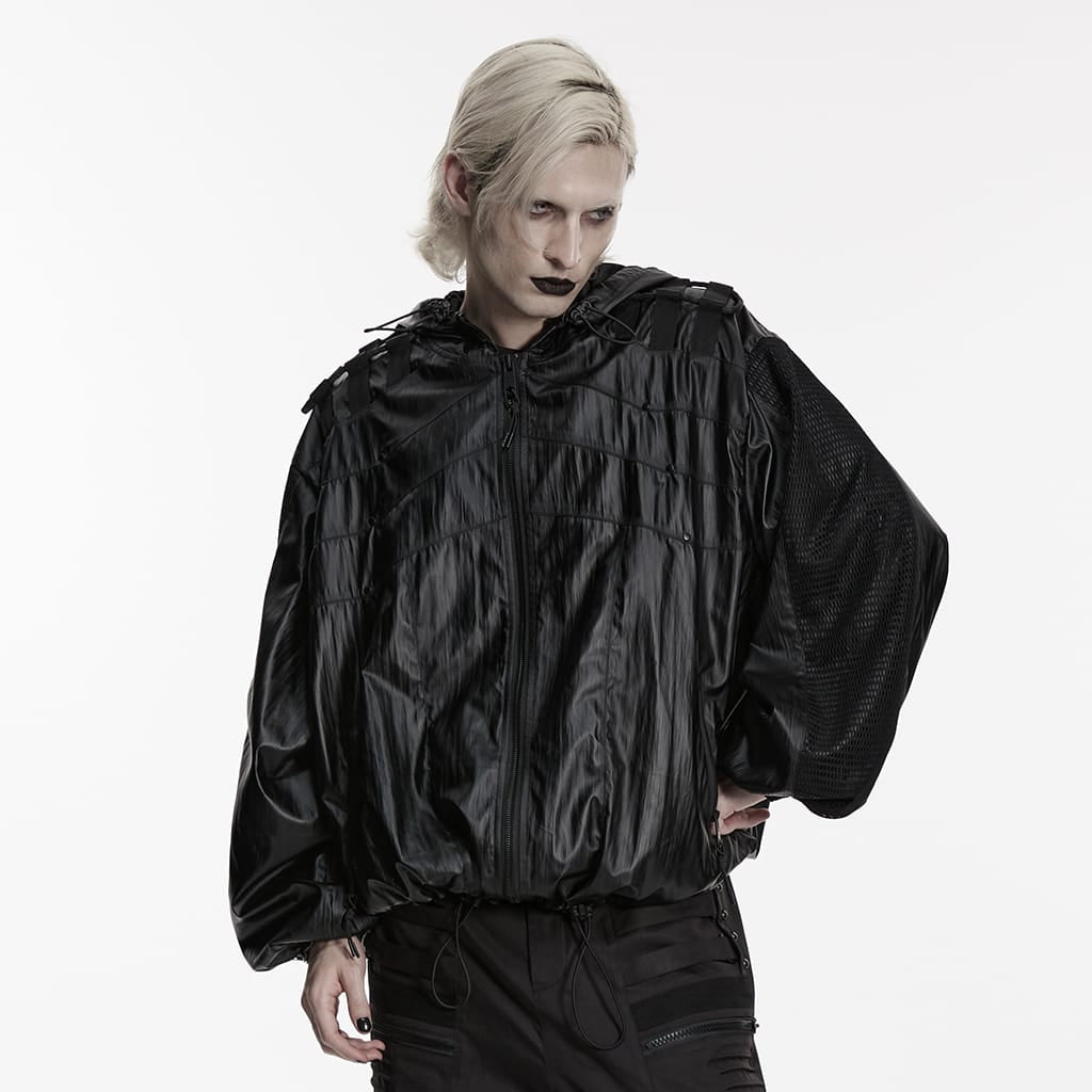 PUNK RAVE Men's Punk Minimalist Hooded Jacket