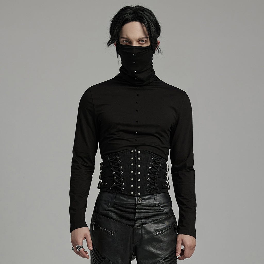 PUNK RAVE Men's Punk Multi-buckles Studded Lace-up Harness