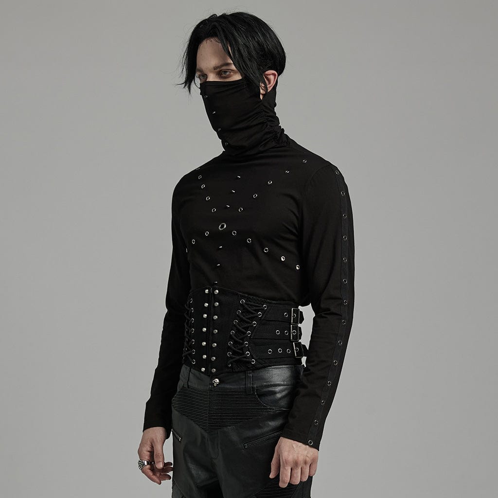 PUNK RAVE Men's Punk Multi-buckles Studded Lace-up Harness