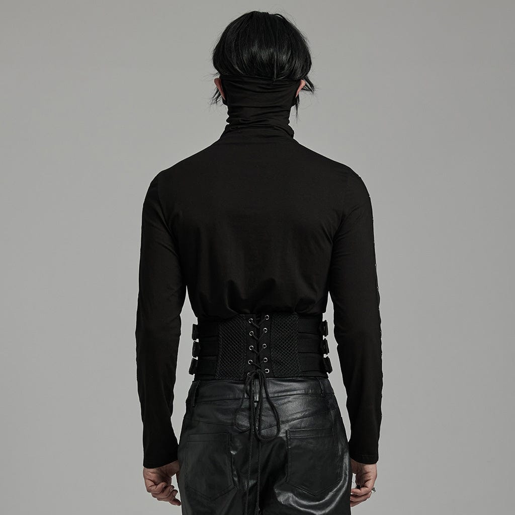 PUNK RAVE Men's Punk Multi-buckles Studded Lace-up Harness