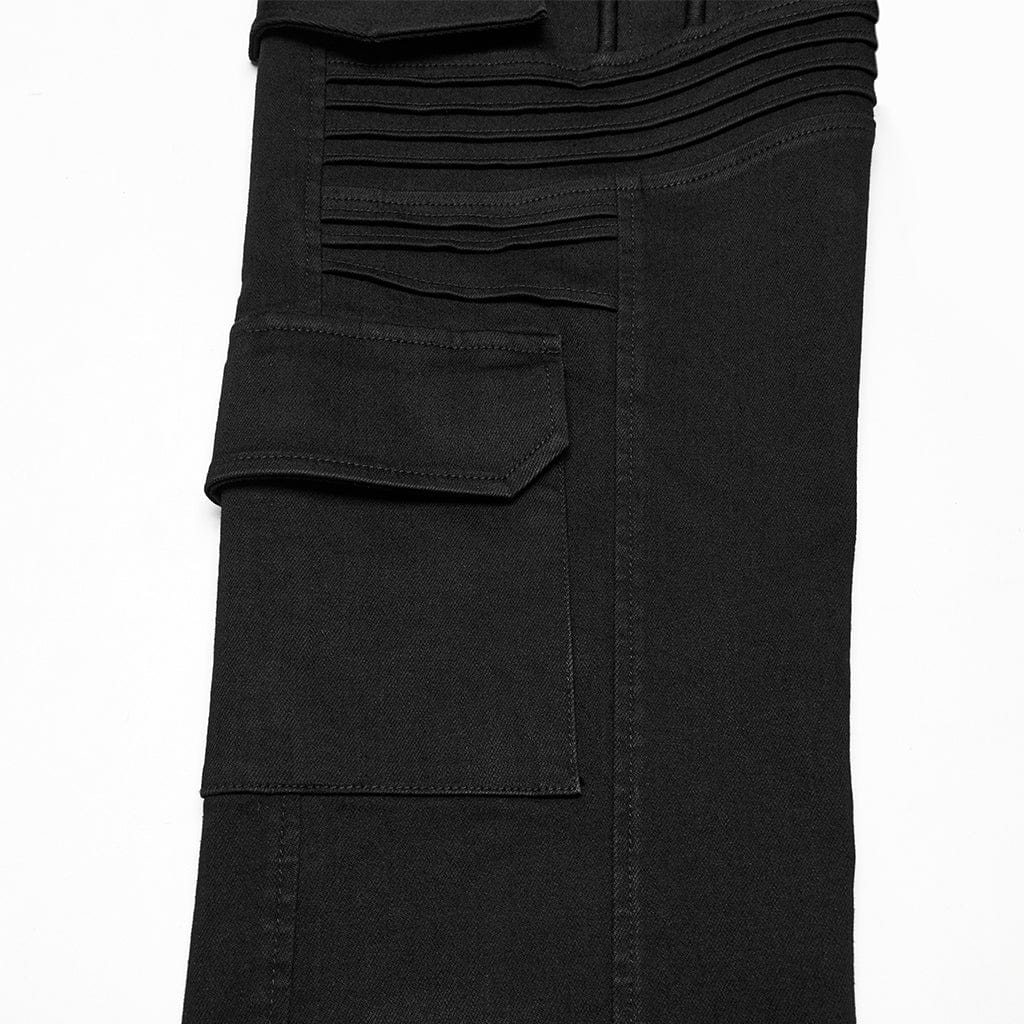 PUNK RAVE Men's Punk Multi-pocket Pleated Denim Pants