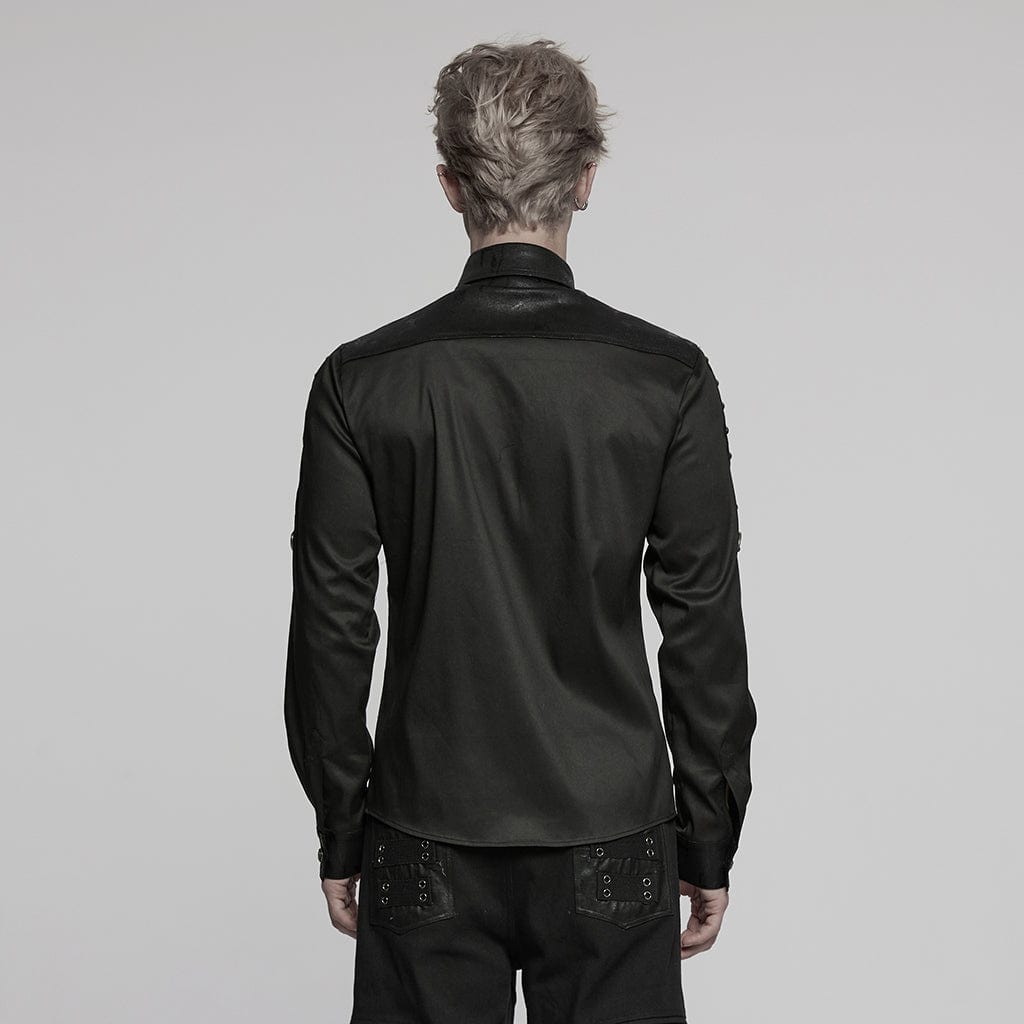 PUNK RAVE Men's Punk Pin Mesh Splice Shirt