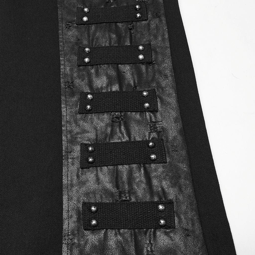 PUNK RAVE Men's Punk Pleated Faux Leather Straight Pants