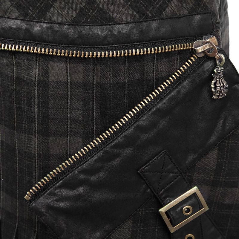 PUNK RAVE Men's Punk Pleated Kilt with Skull Pocket