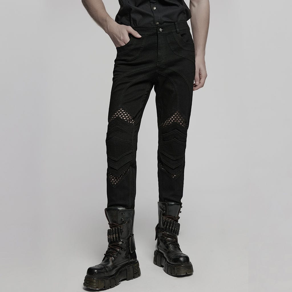 PUNK RAVE Men's Punk Pleated Mesh Splice Pants