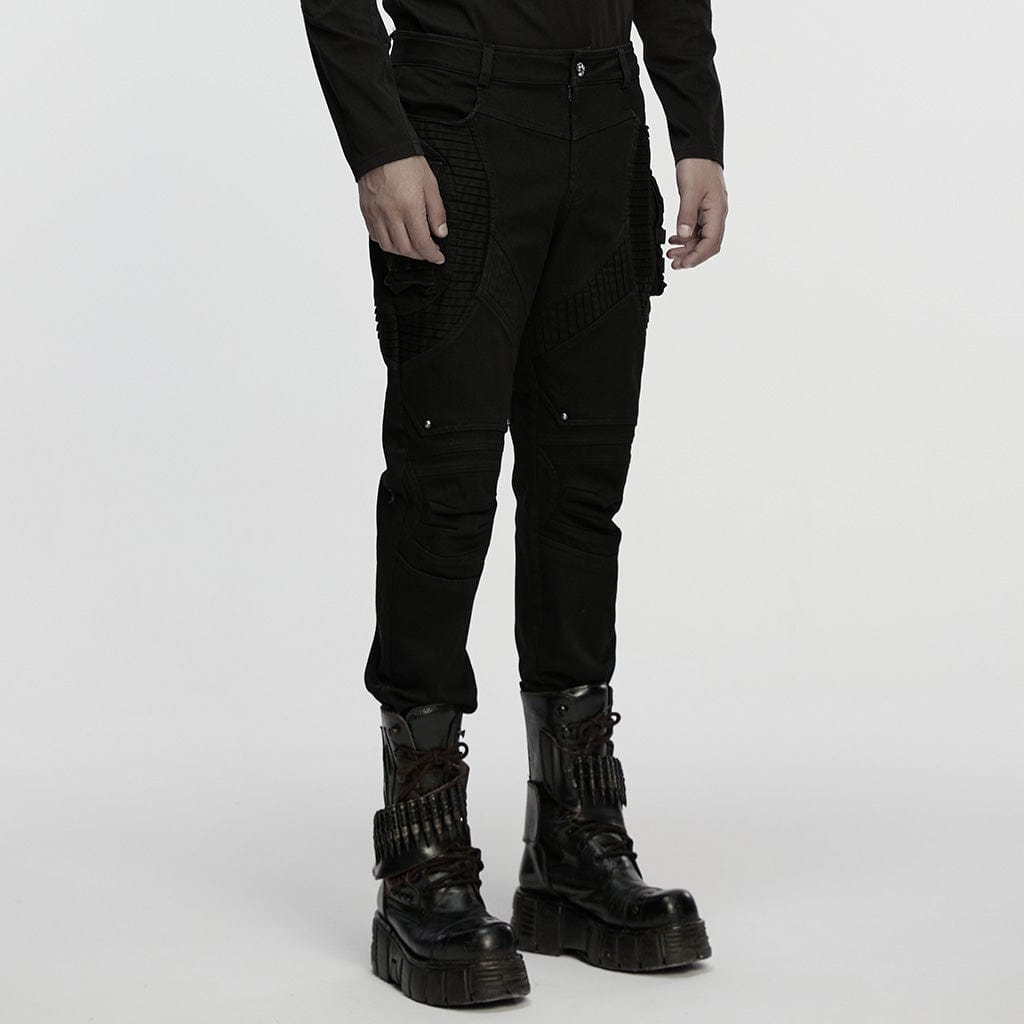 PUNK RAVE Men's Punk Pleated Rivet Pants