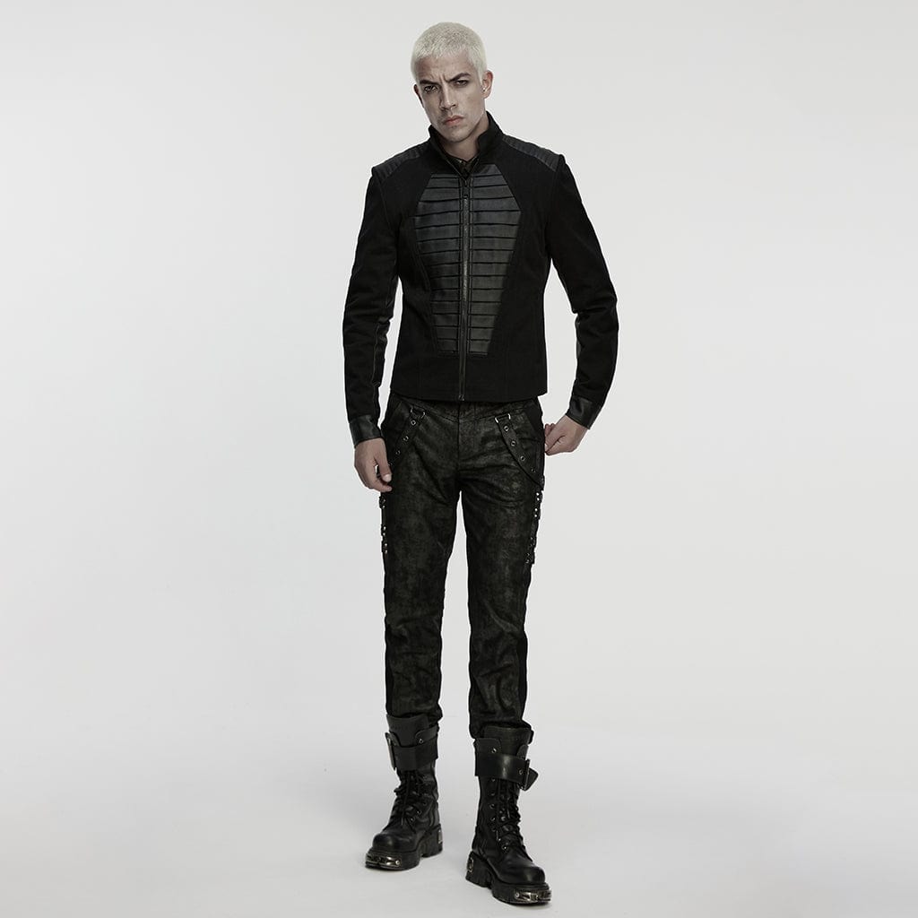 PUNK RAVE Men's Punk Pleated Stand Collar Jacket