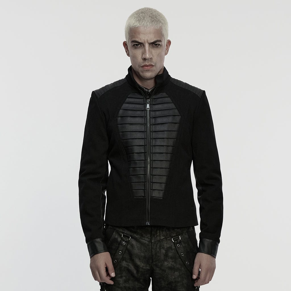 PUNK RAVE Men's Punk Pleated Stand Collar Jacket