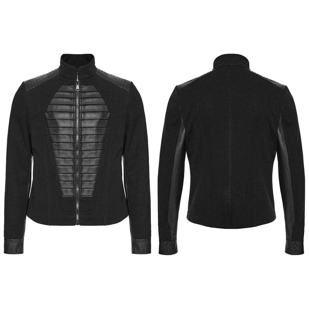 PUNK RAVE Men's Punk Pleated Stand Collar Jacket