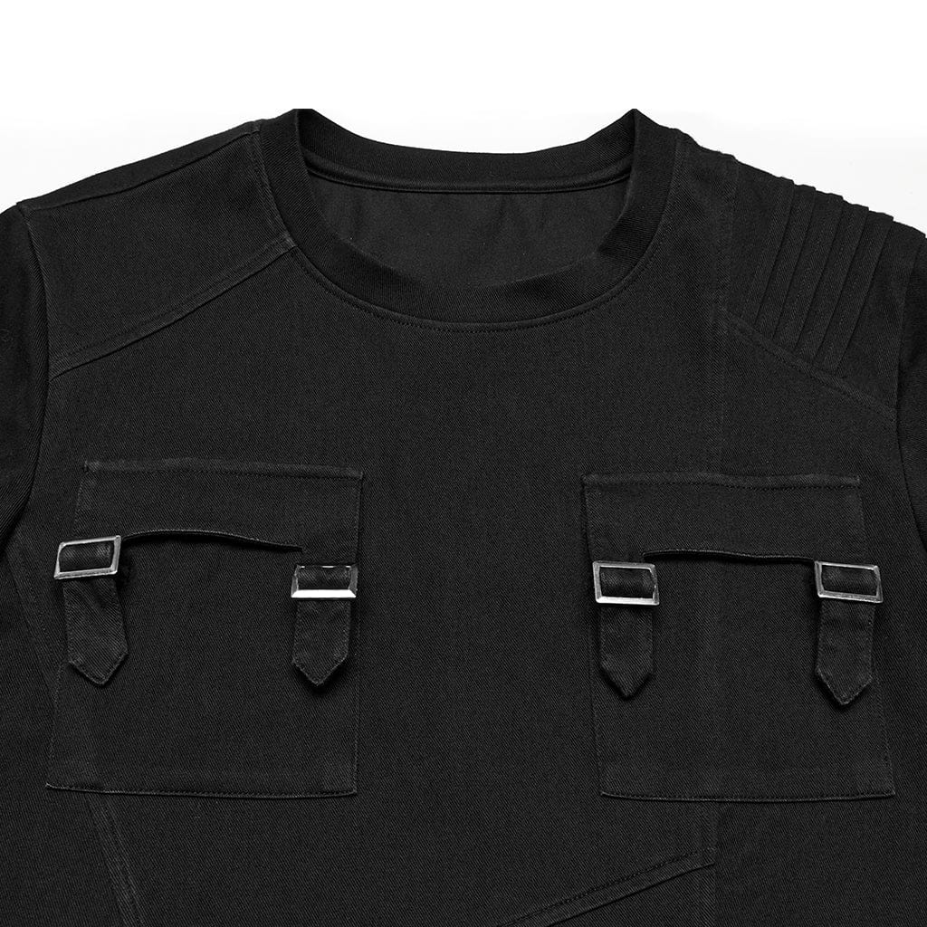 PUNK RAVE Men's Punk Pocket Denim T-shirt