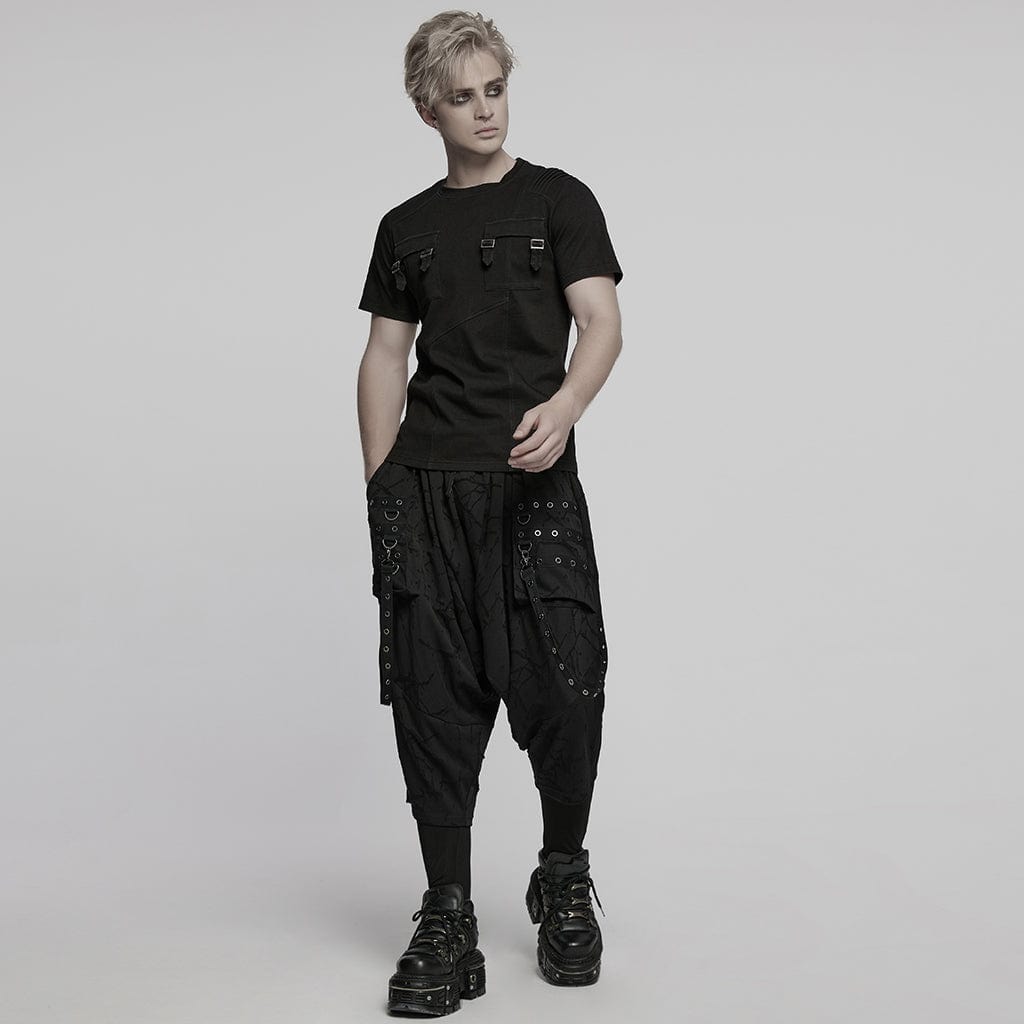 PUNK RAVE Men's Punk Pocket Denim T-shirt