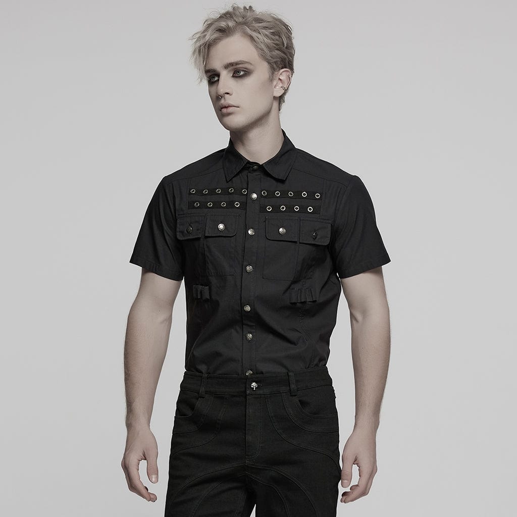 PUNK RAVE Men's Punk Pocket Eyelet Shirt