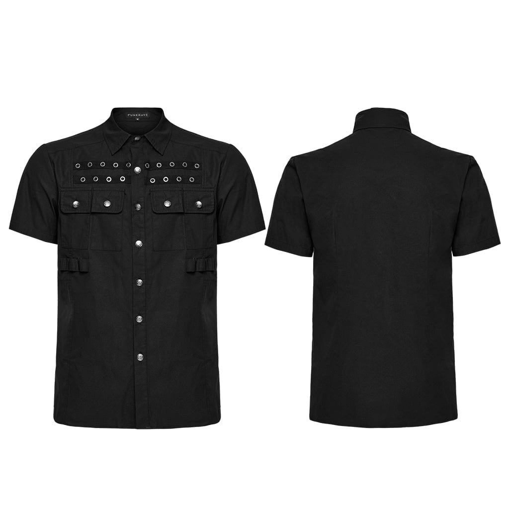 PUNK RAVE Men's Punk Pocket Eyelet Shirt