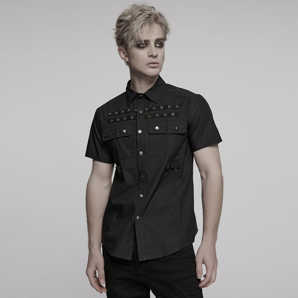 PUNK RAVE Men's Punk Pocket Eyelet Shirt