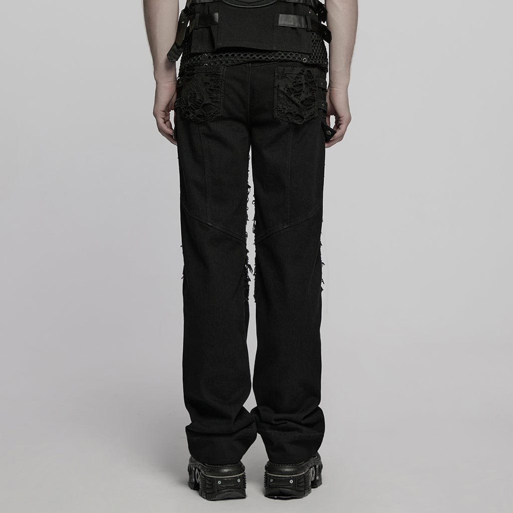PUNK RAVE Men's Punk Ripped Straight Pants