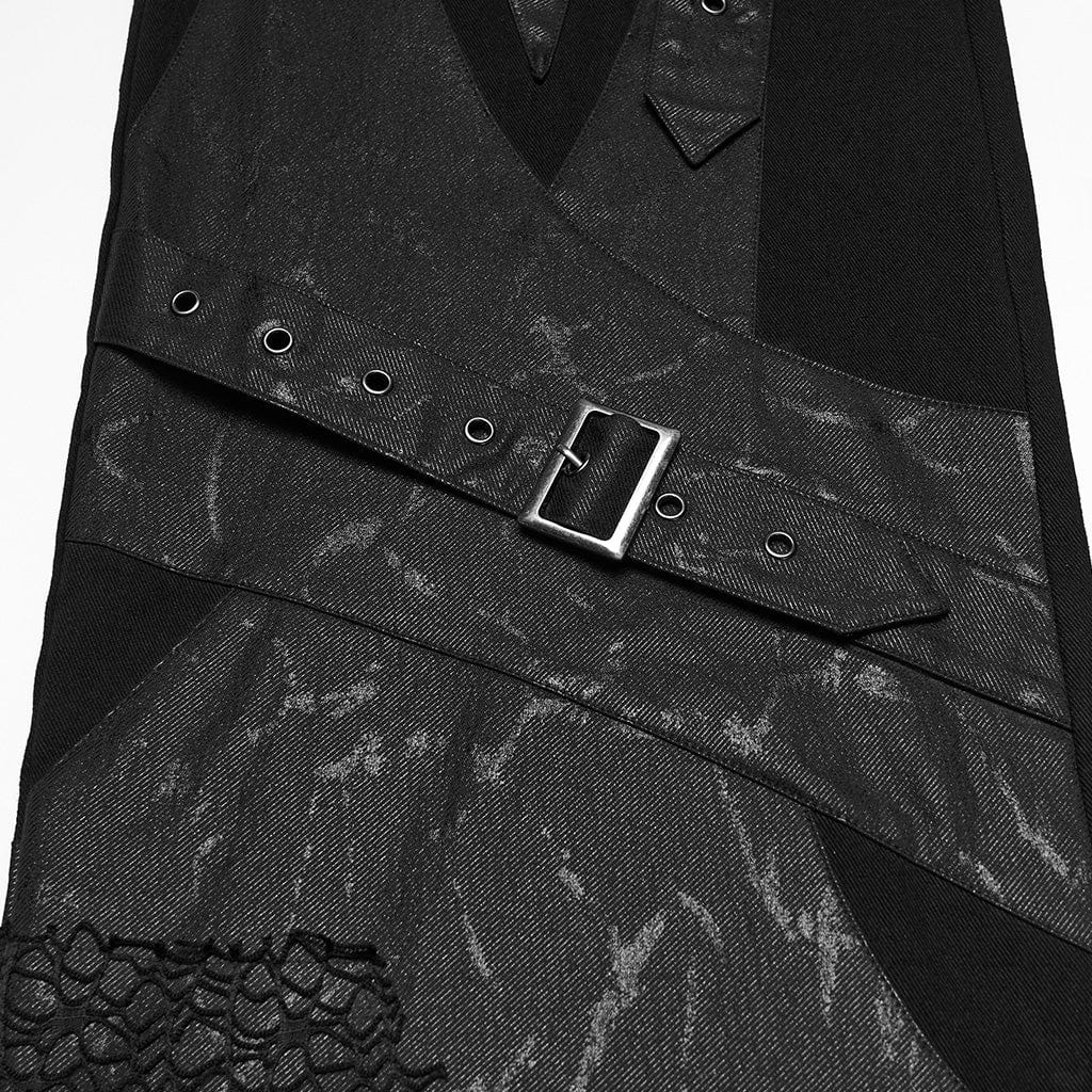 PUNK RAVE Men's Punk Rivet Eyelet Buckle Strap Straight Pants