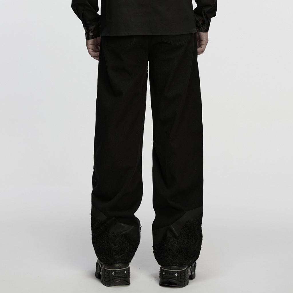 PUNK RAVE Men's Punk Rivet Eyelet Buckle Strap Straight Pants