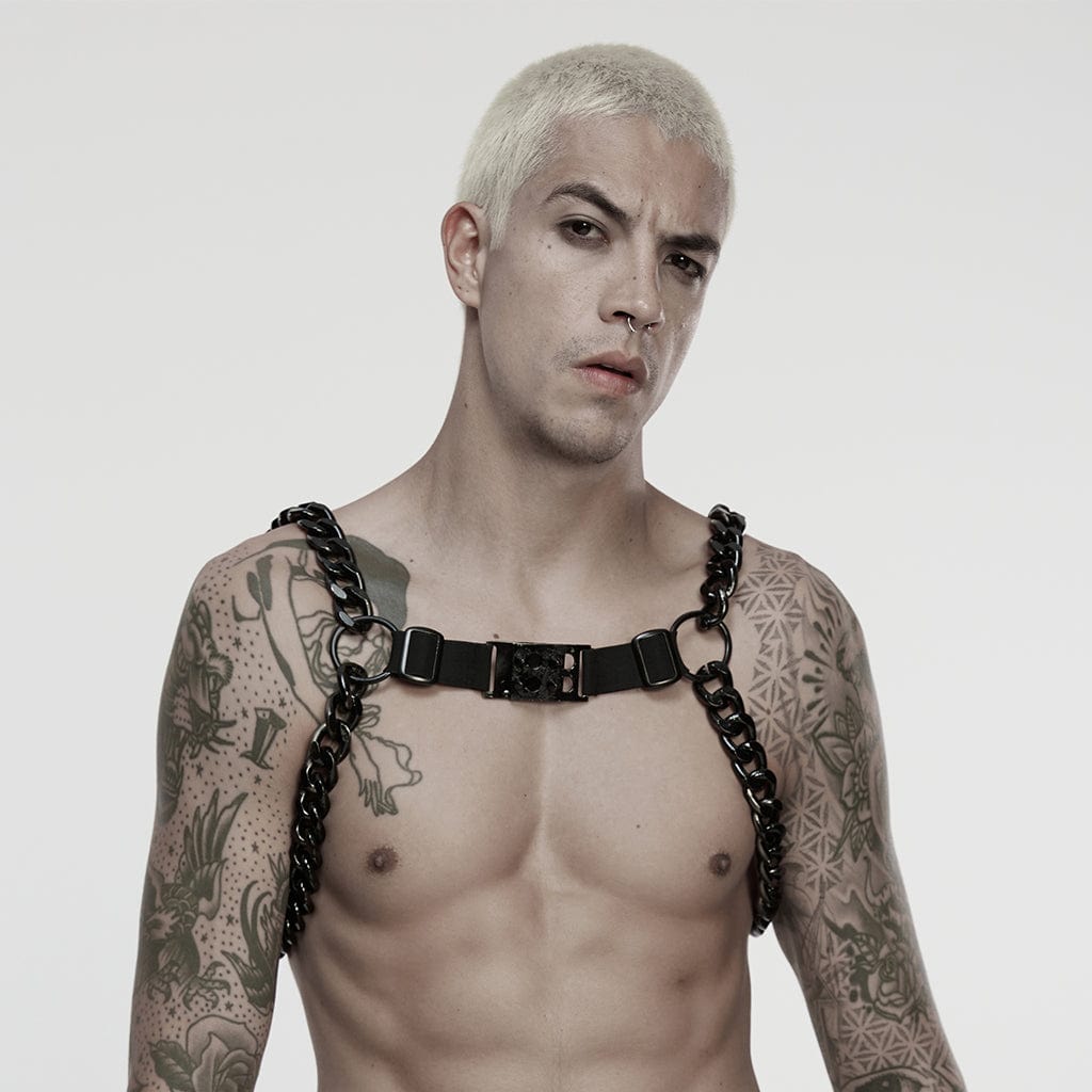 PUNK RAVE Men's Punk Rivets Chain Harness