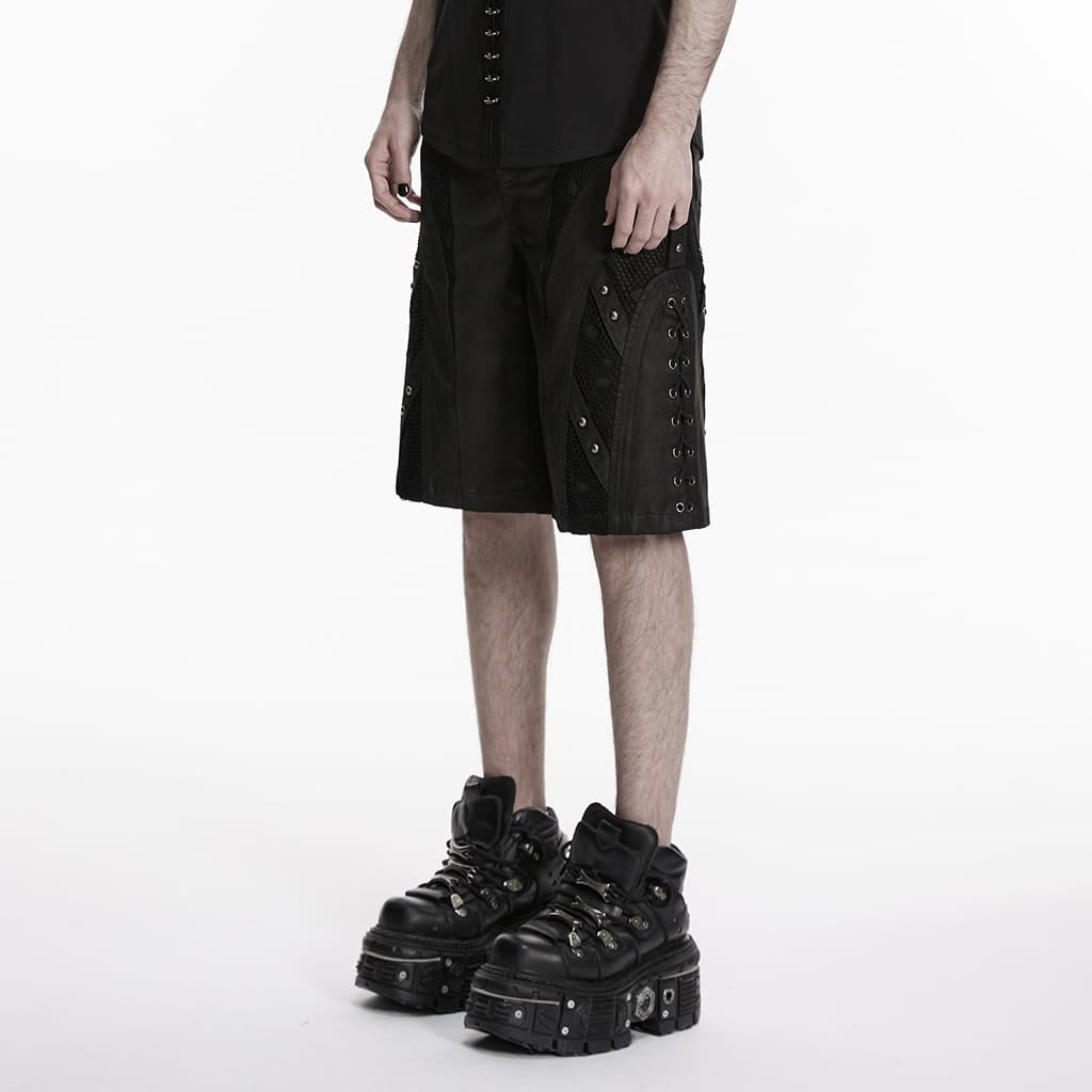 PUNK RAVE Men's Punk Rivets Minimalist Shorts