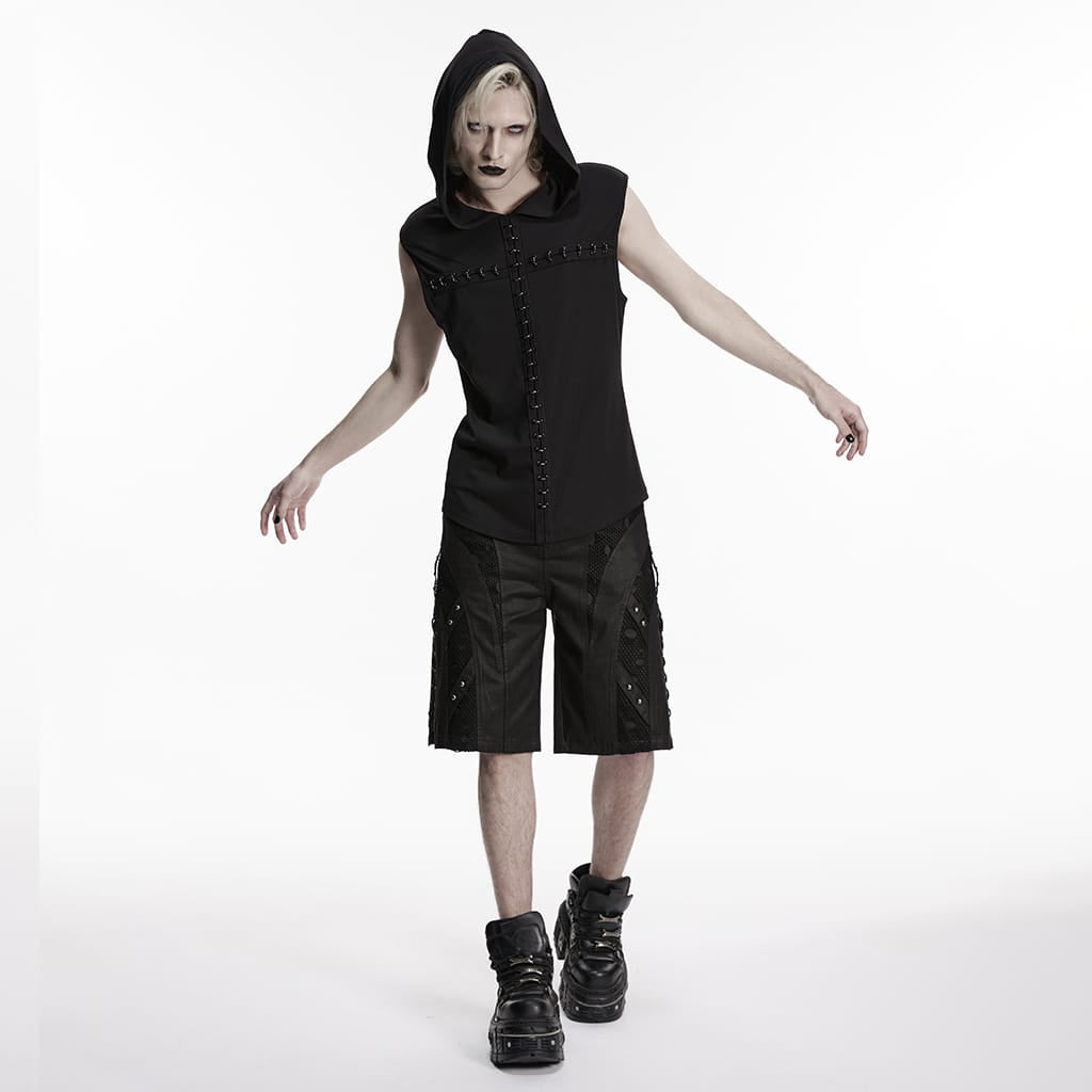 PUNK RAVE Men's Punk Rivets Minimalist Shorts