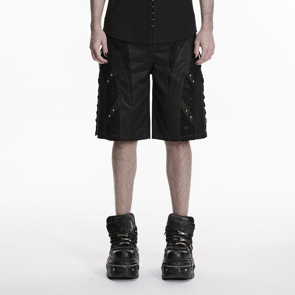 PUNK RAVE Men's Punk Rivets Minimalist Shorts