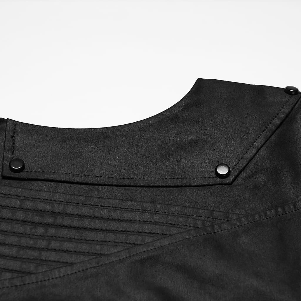 PUNK RAVE Men's Punk Rivets Pleated Stand Collar Vest