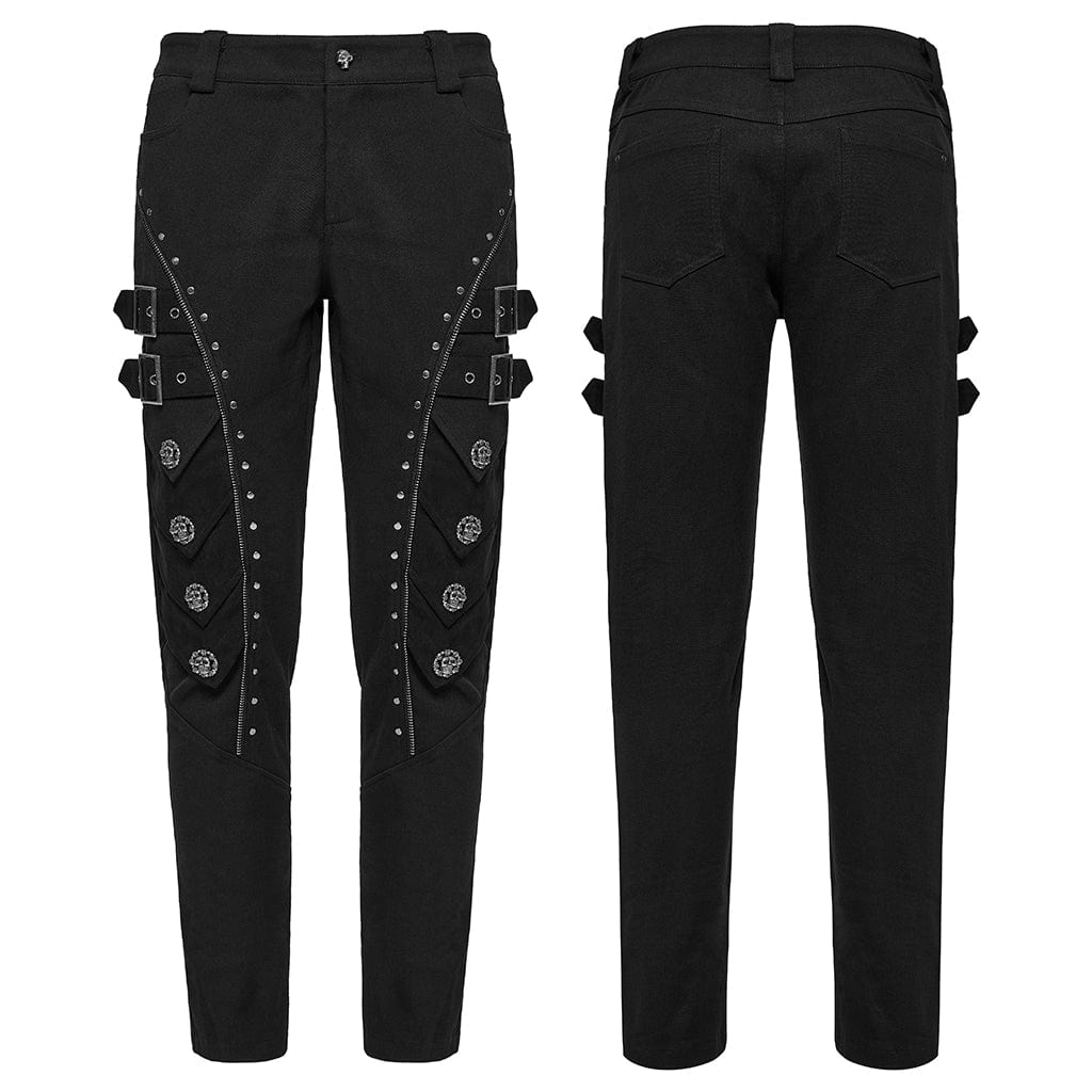 PUNK RAVE Men's Punk Skull Buckle Pants