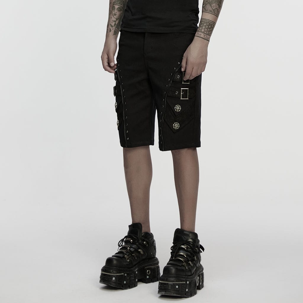 PUNK RAVE Men's Punk Skull Buckle Shorts