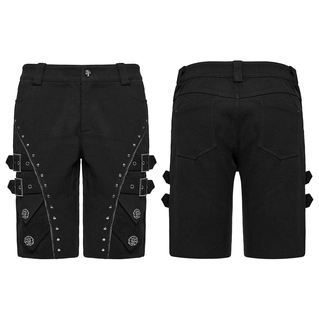 PUNK RAVE Men's Punk Skull Buckle Shorts
