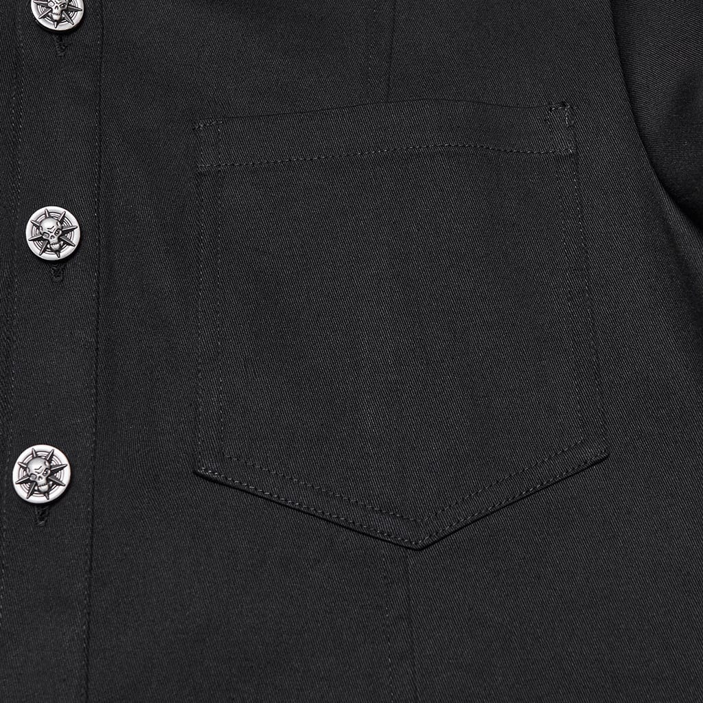 PUNK RAVE Men's Punk Skull Embossed Button Turn-down Collar Long Sleeve Shirt