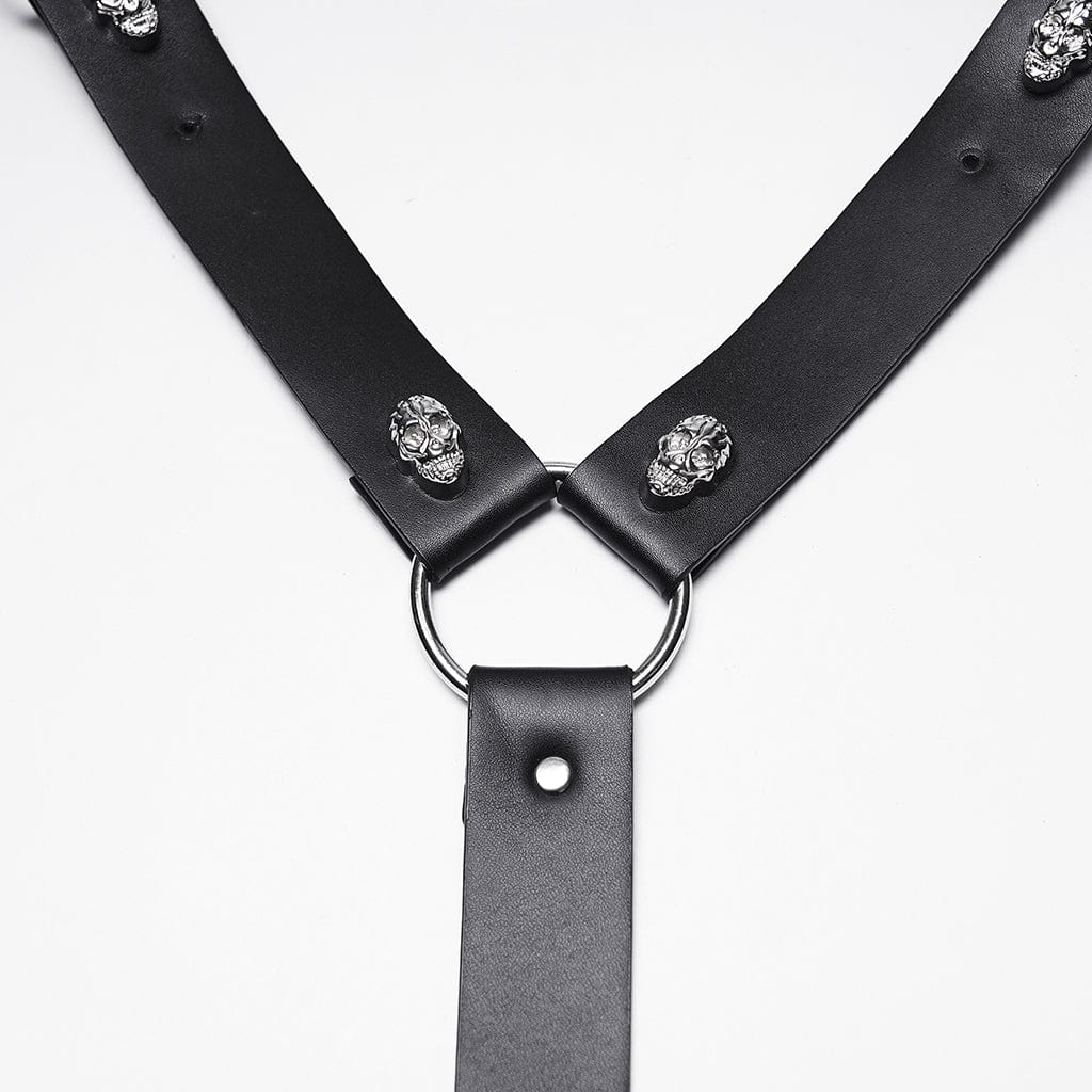 PUNK RAVE Men's Punk Skull Faux Leather Harness with Arm Guard