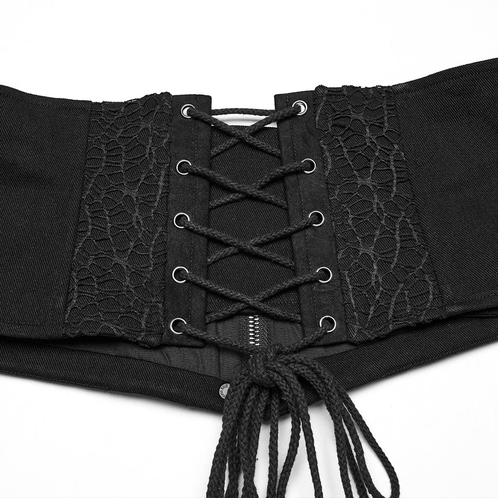 PUNK RAVE Men's Punk Skull Mesh Splice Lace-up Girdle