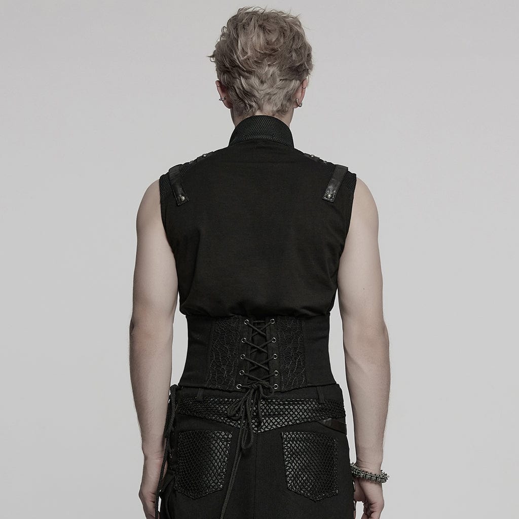 PUNK RAVE Men's Punk Skull Mesh Splice Lace-up Girdle