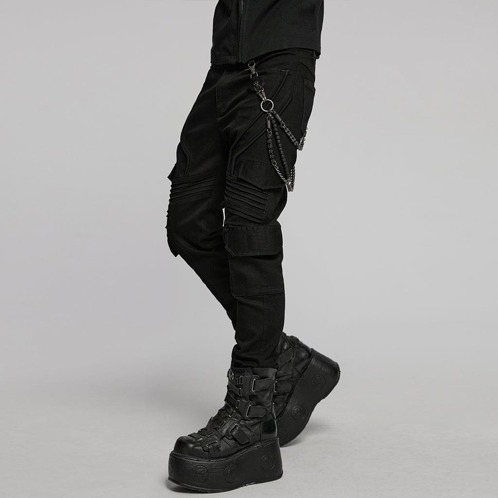 PUNK RAVE Men's Punk Skull Multi-layered Pants Chain
