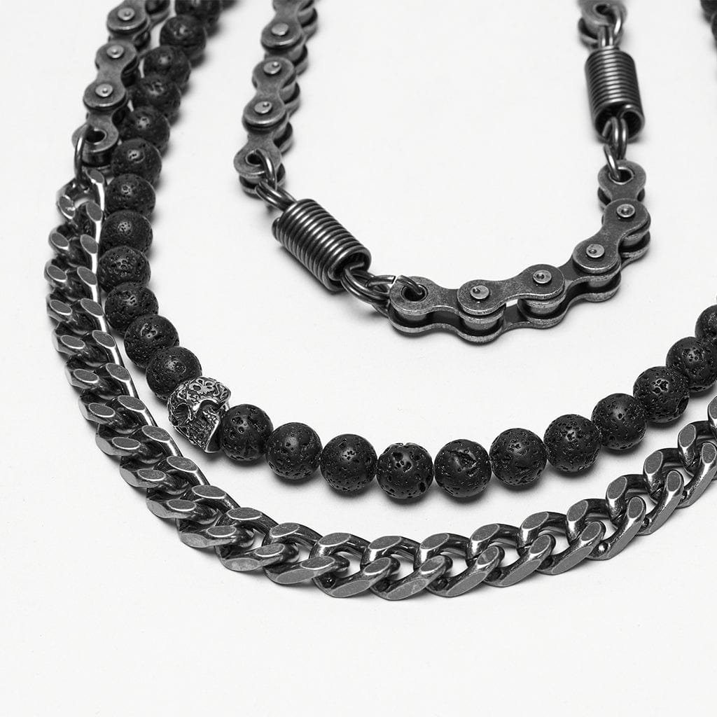 PUNK RAVE Men's Punk Skull Multi-layered Pants Chain