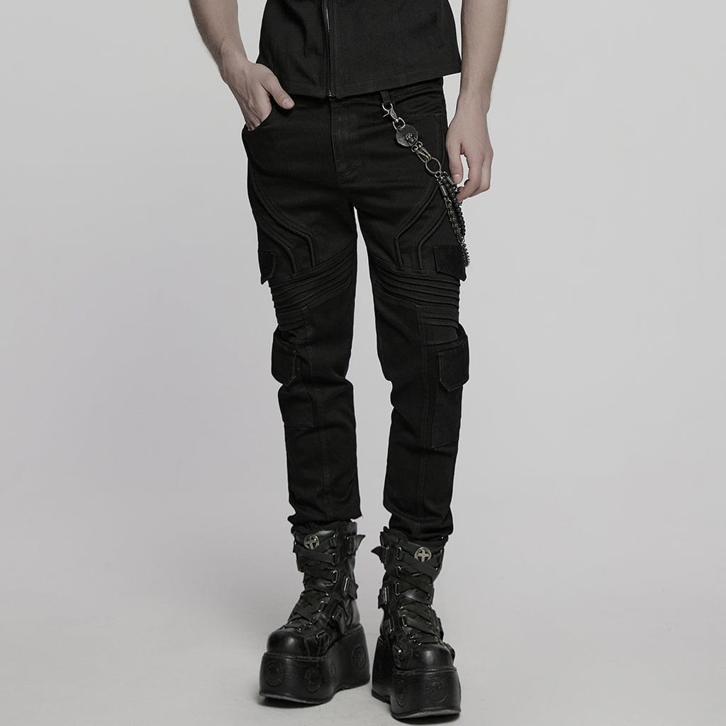 PUNK RAVE Men's Punk Skull Multi-layered Pants Chain