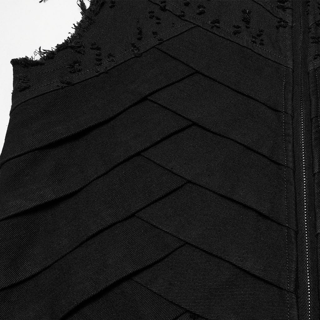 PUNK RAVE Men's Punk Stand Collar Cross Distressed Vest