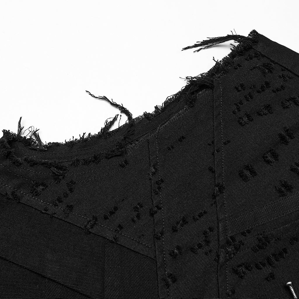 PUNK RAVE Men's Punk Stand Collar Cross Distressed Vest