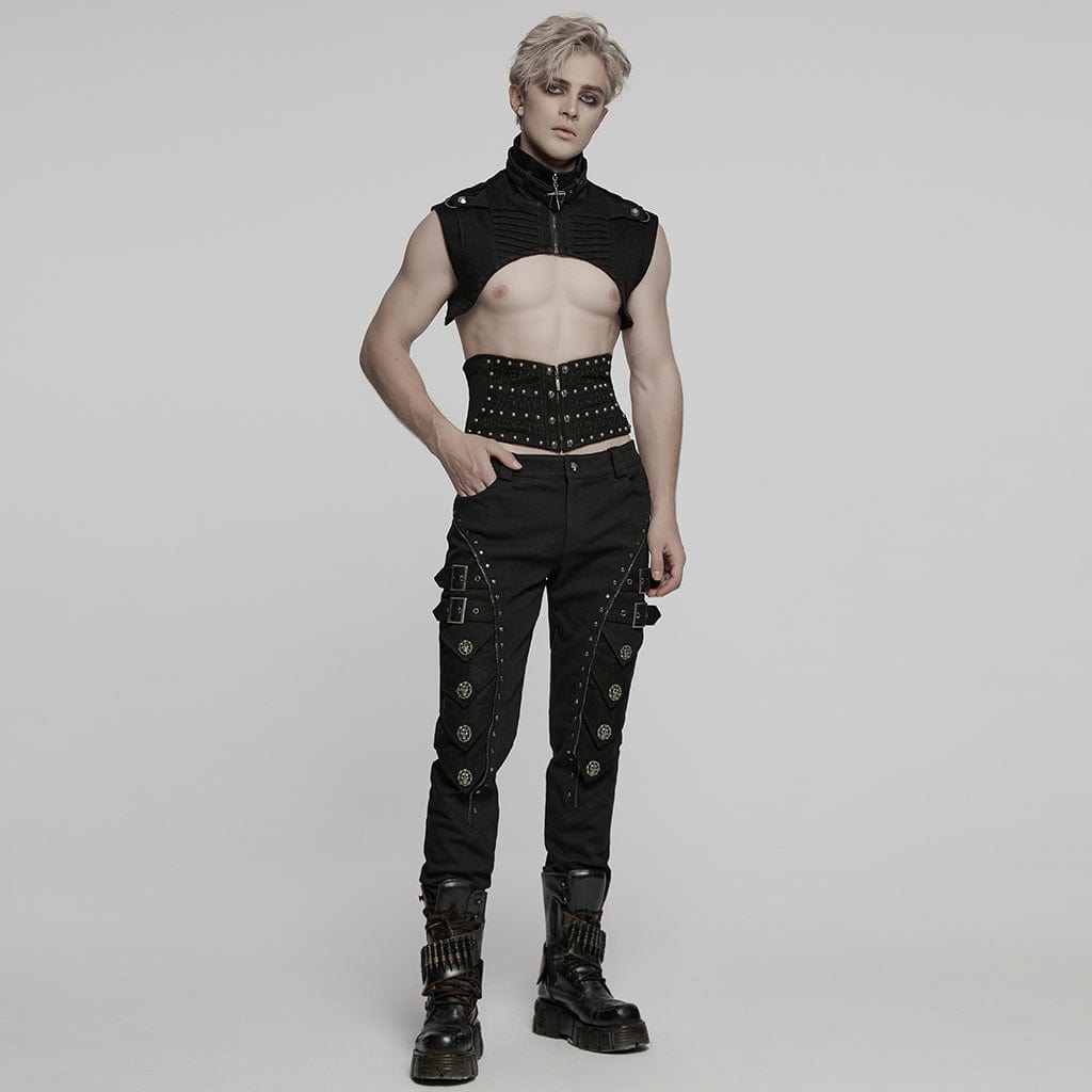 PUNK RAVE Men's Punk Stand Collar Studded Cape