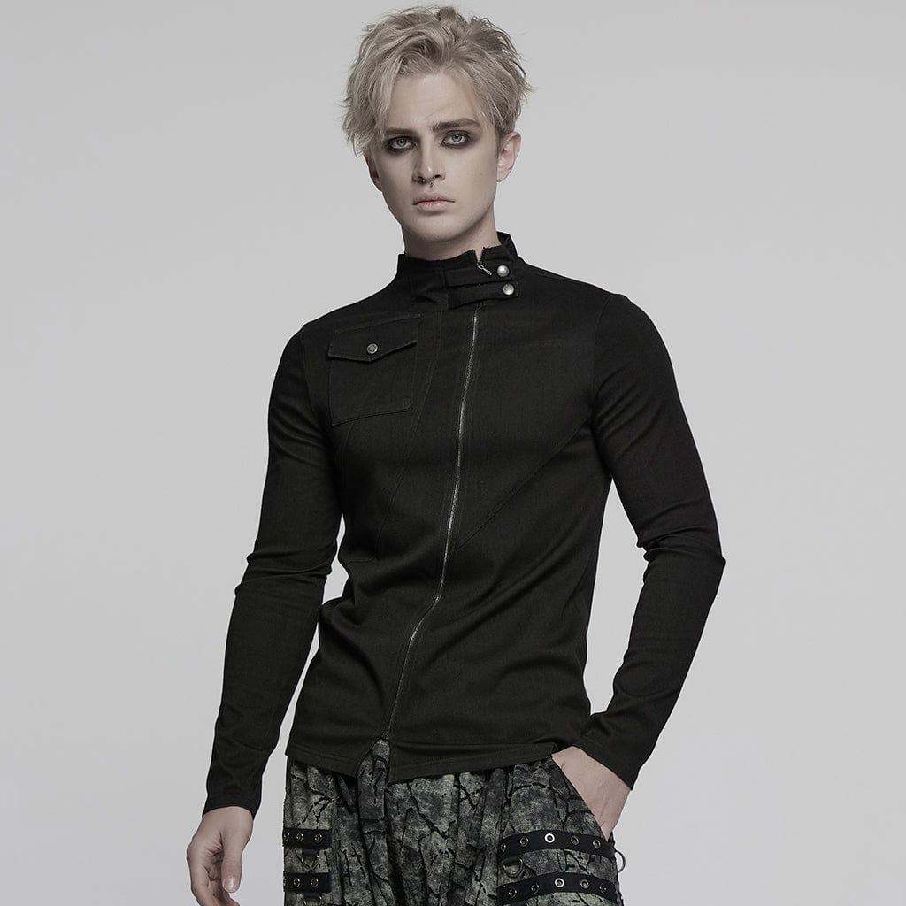 PUNK RAVE Men's Punk Stand Collar Zipper Shirt