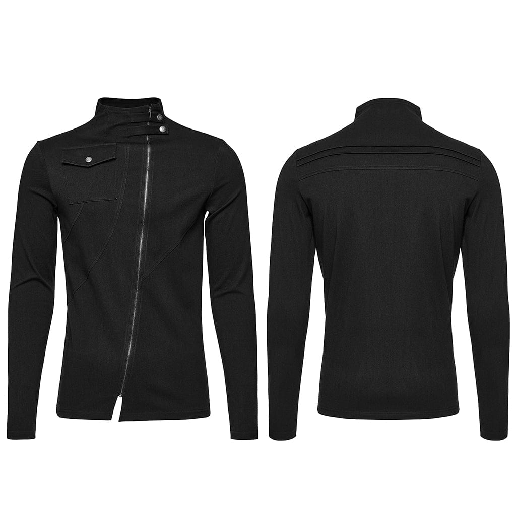 PUNK RAVE Men's Punk Stand Collar Zipper Shirt