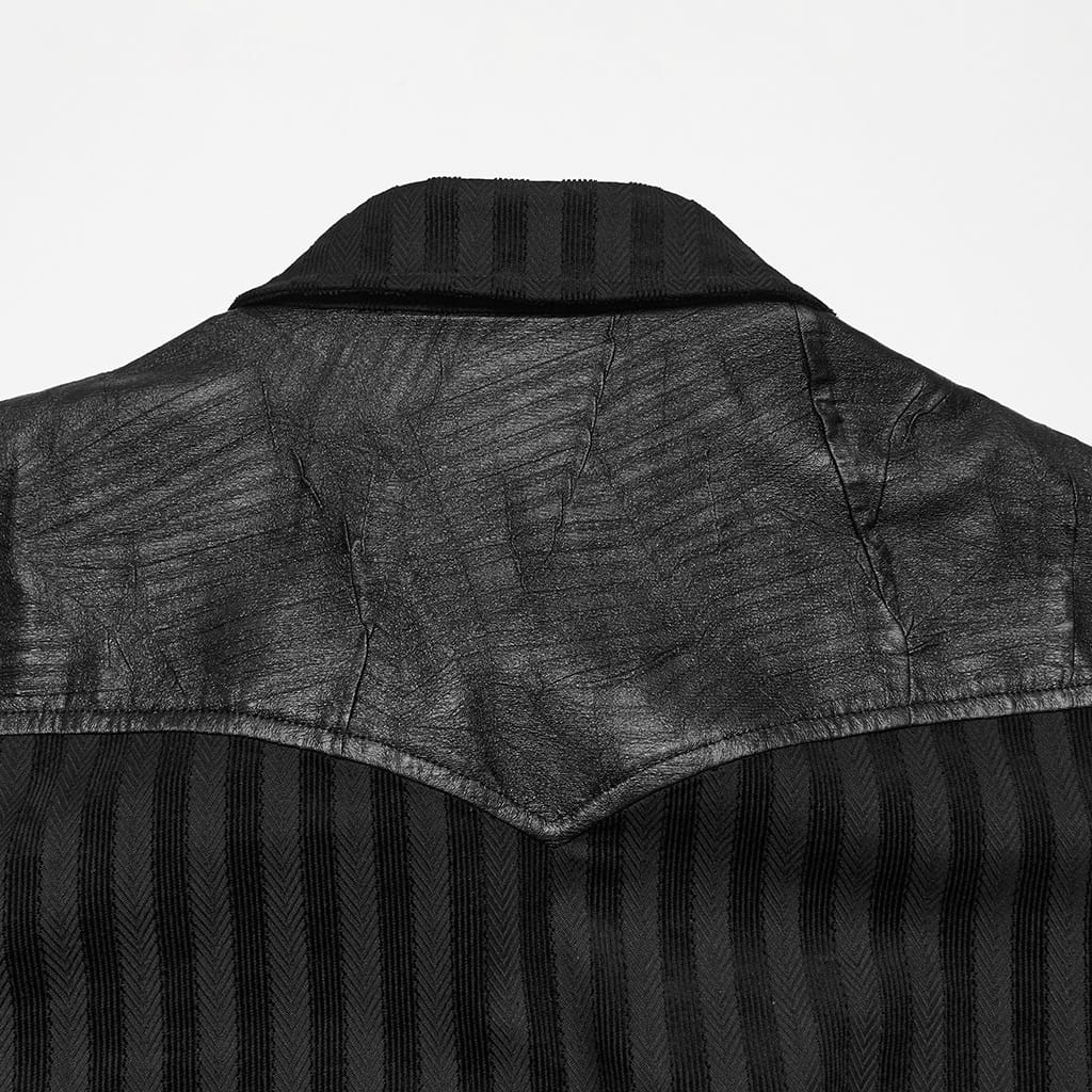 PUNK RAVE Men's Punk Striped Collared Patchwork Long Sleeve Shirt