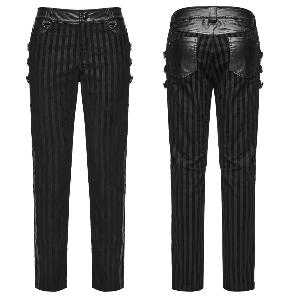 PUNK RAVE Men's Punk Striped Patchwork Pants
