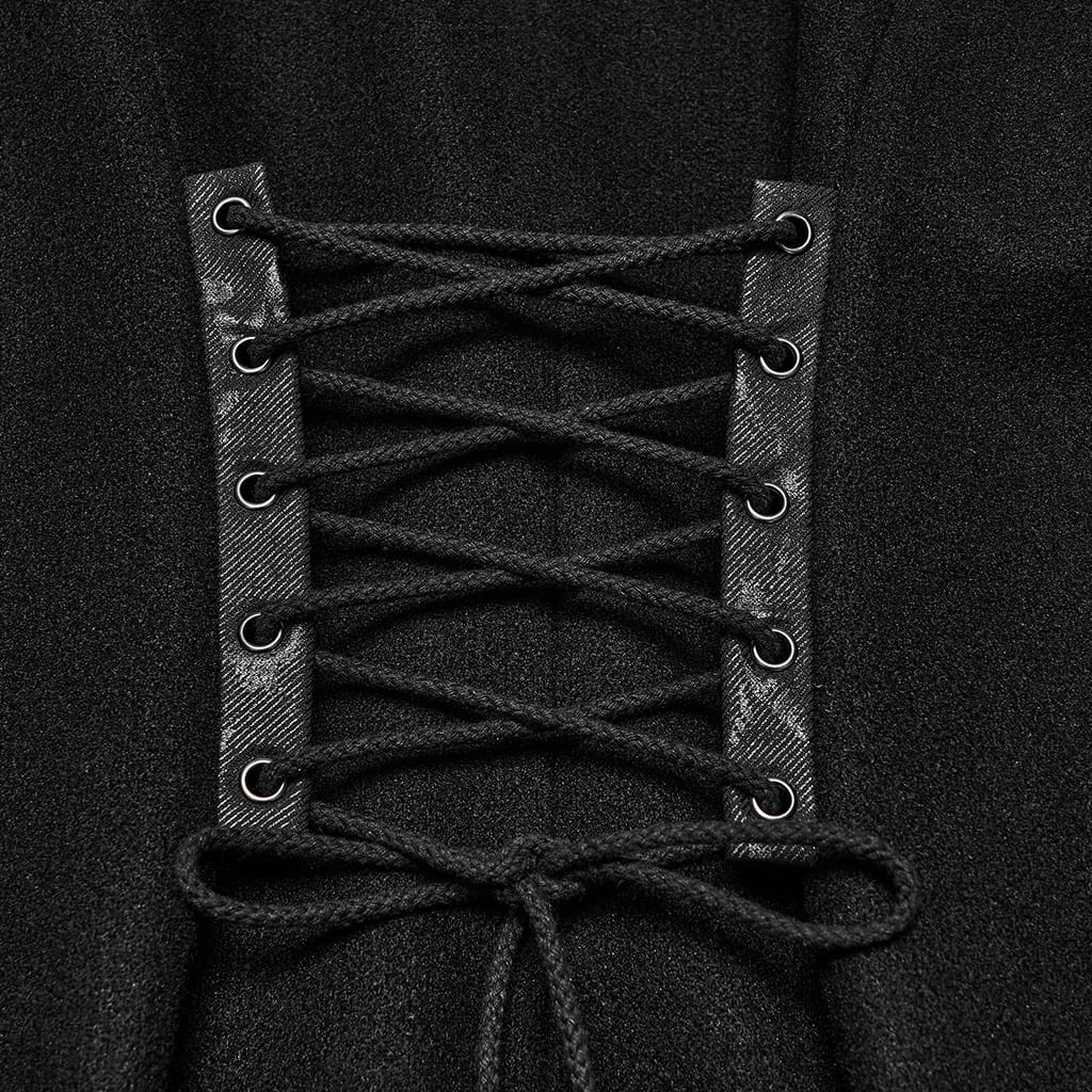 PUNK RAVE Men's Punk Studded Chain Lapel Long Jacket