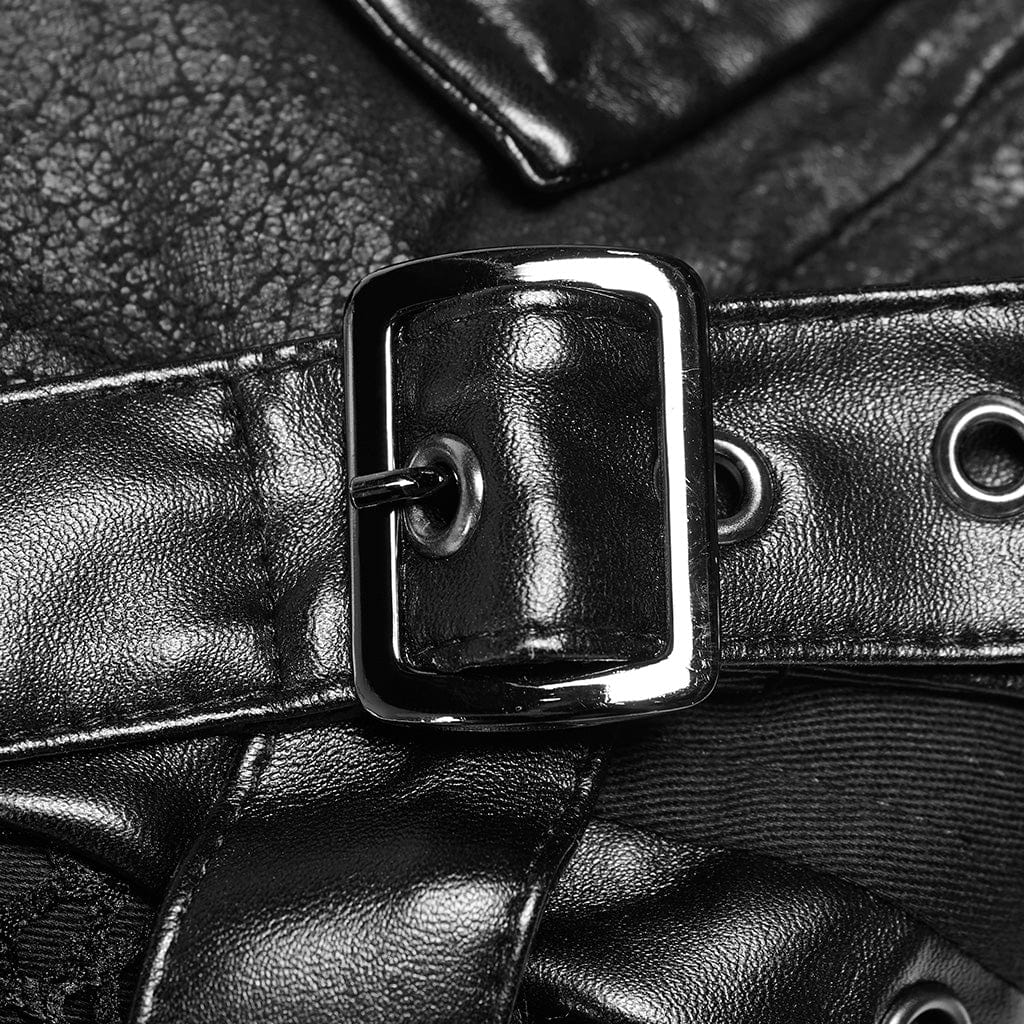 PUNK RAVE Men's Punk Studded Faux Leather Zipper Jacket Black